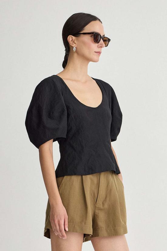  어피스 어파트 반팔 티셔츠 Apiece Apart Scoop Neck Lina Top Black - APIECE APART