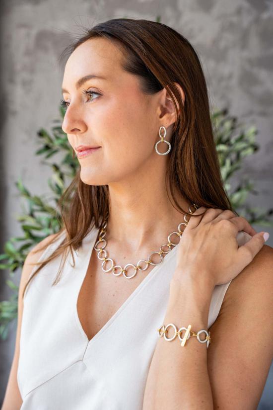  로니 폴 주얼리 목걸이/팬던트 혼합 금속 조각 원형 목걸이 - LONI PAUL JEWELRY