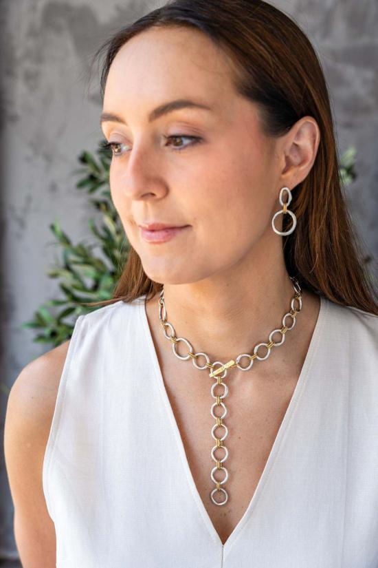  로니 폴 주얼리 목걸이/팬던트 혼합 금속 조각 원형 목걸이 - LONI PAUL JEWELRY
