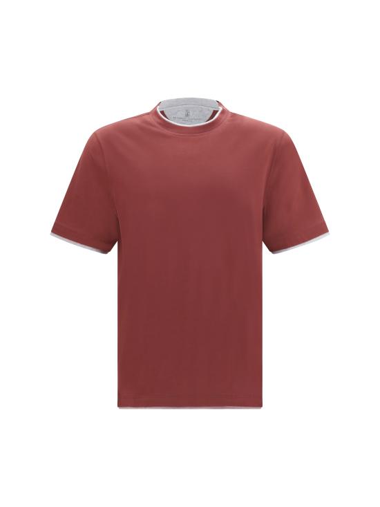 26FW 브루넬로 쿠치넬리 자수 로고 티셔츠 M0B137427 CGL17 BORDEAUX