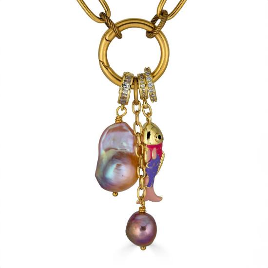  로니 폴 주얼리 목걸이/팬던트 피치 바로크 진주 참 클러스터 목걸이 - LONI PAUL JEWELRY