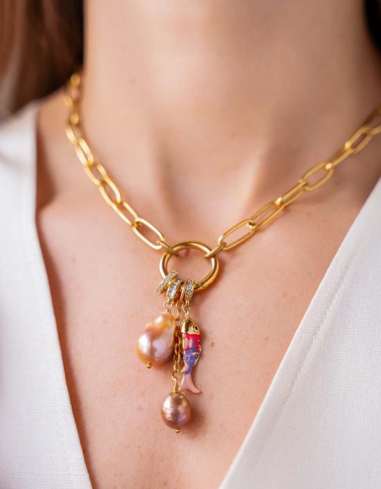  로니 폴 주얼리 목걸이/팬던트 피치 바로크 진주 참 클러스터 목걸이 - LONI PAUL JEWELRY