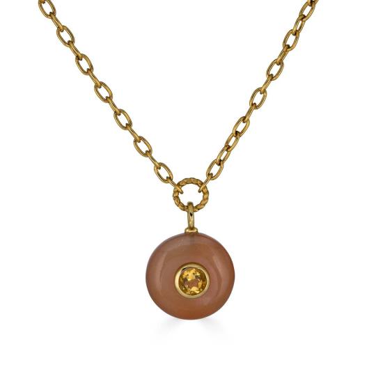  로니 폴 주얼리 목걸이/팬던트 피치 문스톤 및 시트린 상감 목걸이 - LONI PAUL JEWELRY