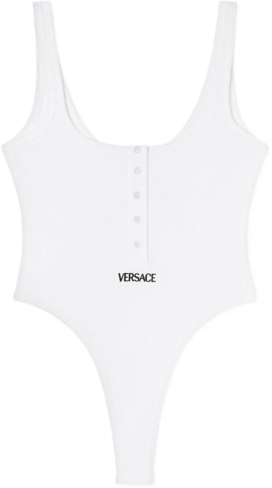 26SS 베르사체 로고 자수 립드 코튼 바디수트 10196881A095511W010 WHITE