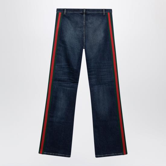26FW 구찌 웹 디테일 코튼 데님 스트레이트 팬츠 875555XDDH0 Blue - GUCCI