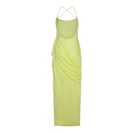 26FW 베르사체 미디 원피스 1024692 1A124971Y970 PALE YELLOW - VERSACE