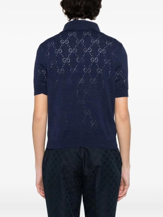 26SS 구찌 GG 포인텔 코튼 실크 폴로 셔츠 856203 XKFCO4522 Blu - GUCCI