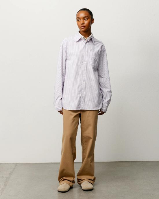 26SS 스투시 긴팔 셔츠 1110388 3531 Purple stripe - STUSSY
