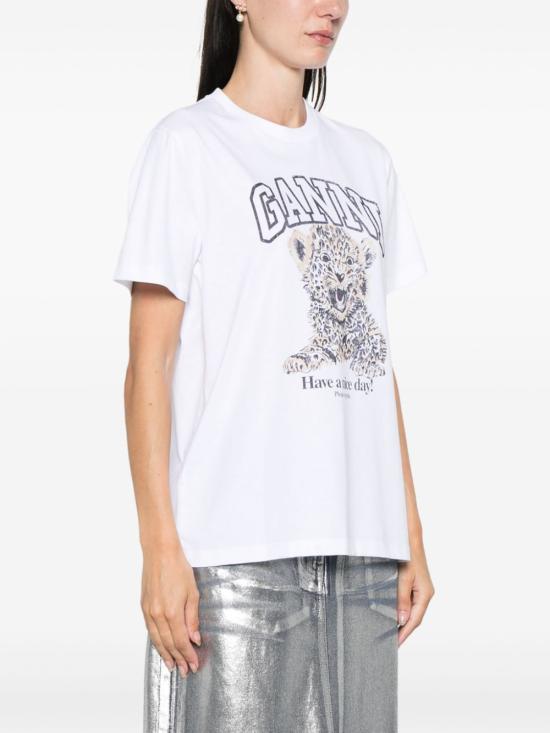 26FW 가니 베이직 저지 레오파드 릴렉스드 티셔츠 T4124 943 WHITE - GANNI