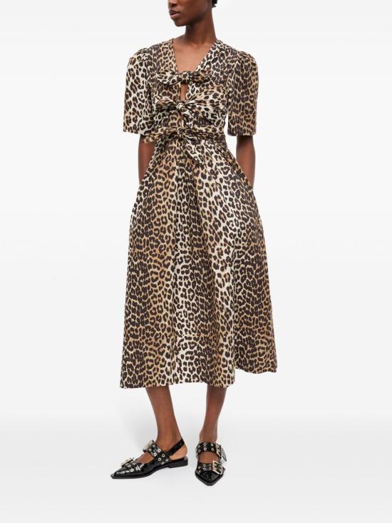 26FW 가니 레오파드 프린트 코튼 드레스 W0373 943 LEOPARD PRINT - GANNI