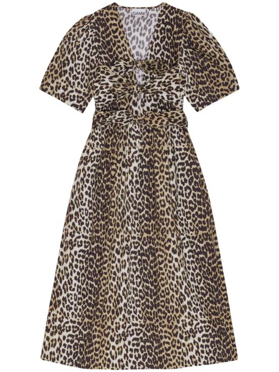 26FW 가니 레오파드 프린트 코튼 드레스 W0373 943 LEOPARD PRINT