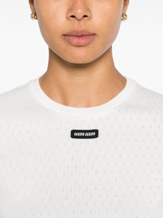 26FW 미우미우 코튼 티셔츠 MT2251 1951F0009 WHITE - MIU MIU