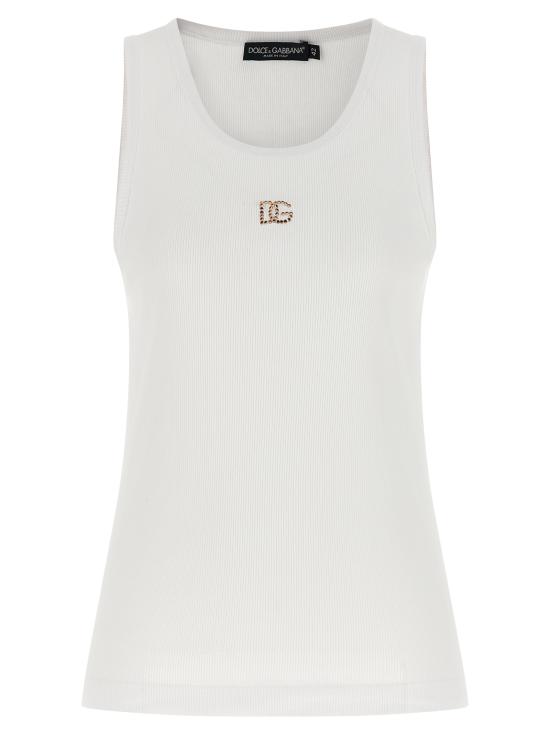 26SS 돌체앤가바나 DG 자수 & 라인스톤 립 탱크탑 F8V40ZGDDL8W0800 White
