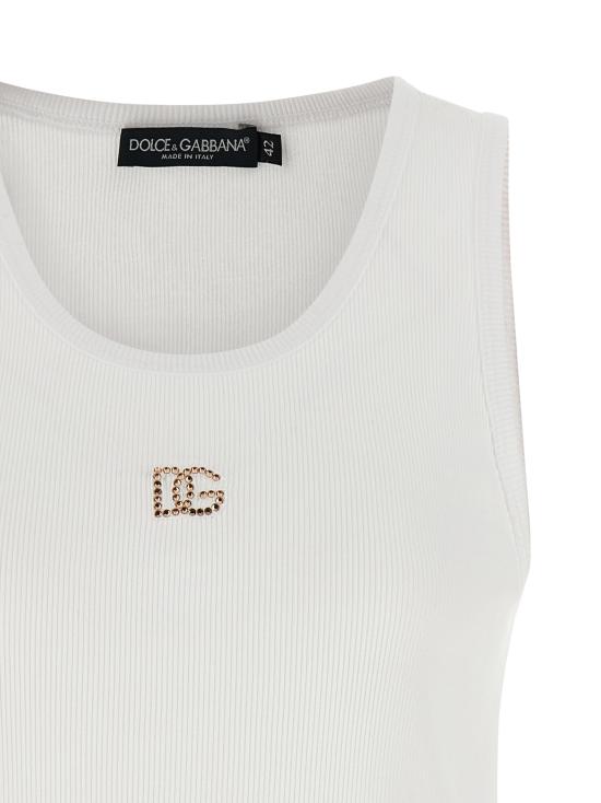 26SS 돌체앤가바나 DG 자수 & 라인스톤 립 탱크탑 F8V40ZGDDL8W0800 White - DOLCE & GABBANA