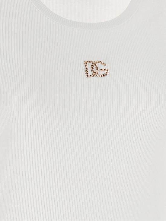 26SS 돌체앤가바나 DG 자수 & 라인스톤 립 탱크탑 F8V40ZGDDL8W0800 White - DOLCE & GABBANA