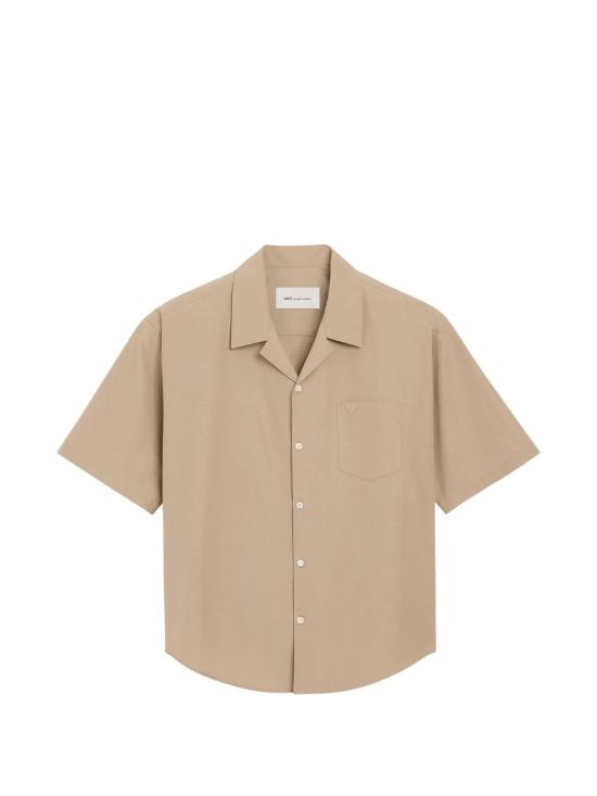 26SS 아미 톤온톤 하트 로고 코튼 숏슬리브 캠프 칼라 박시 셔츠 USH833 CO0063 A036 BEIGE TAUPE DOM