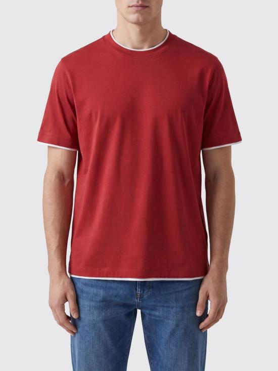 26SS 브루넬로 쿠치넬리 자수 로고 티셔츠 M0B137427 CLL16 Cherry
