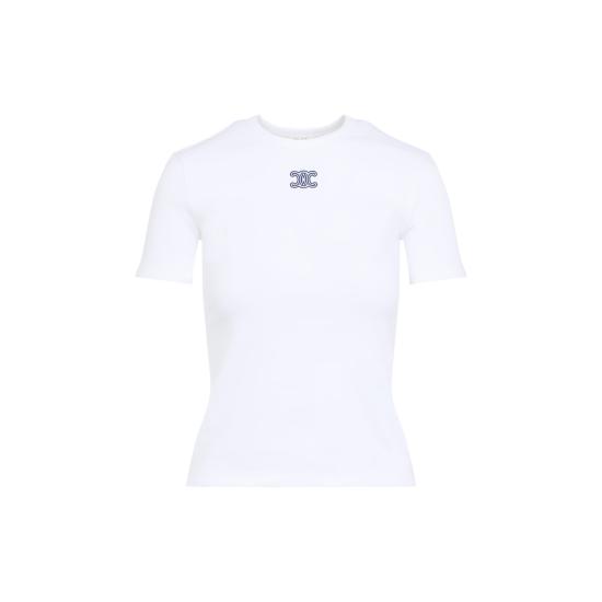 26SS 셀린느 리브드 코튼 저지 트리오프 반팔 티셔츠 RX0IX1407 01MA OFF WHITE NAVY DOM - CELINE
