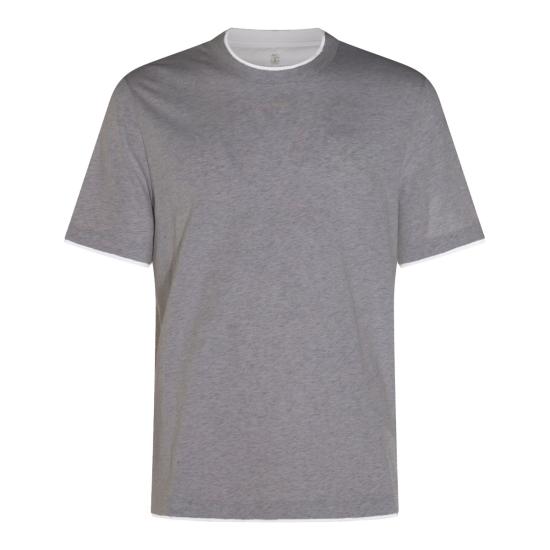 26FW 브루넬로 쿠치넬리 자수 로고 티셔츠 M0B137427 CY918 GRIGIO MEDIO OFF WHITE