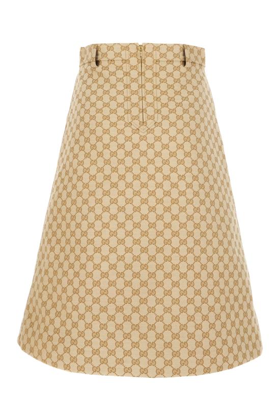 26SS 구찌 GG 코튼 캔버스 패브릭 미디 스커트 864256ZAUSC 2061 BEIGE EBONY