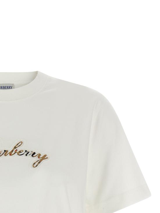 26SS 버버리 체크 커시브 로고 코튼 티셔츠 8118971CHALK - BURBERRY