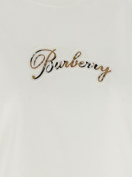 26SS 버버리 체크 커시브 로고 코튼 티셔츠 8118971CHALK - BURBERRY