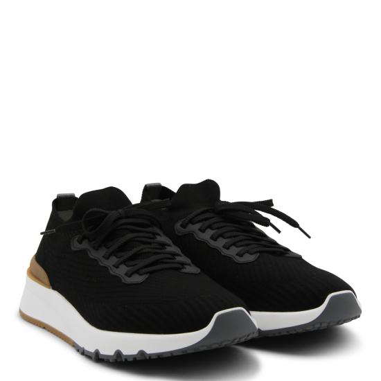 26FW 브루넬로 쿠치넬리 코튼 니트 세미 폴리쉬드 카프스킨 러너 MZUPMBO252 CIK10 BLACK - BRUNELLO CUCINELLI