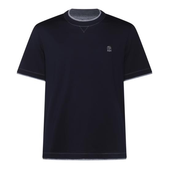 26FW 브루넬로 쿠치넬리 레이어링 코튼 저지 크루넥 티셔츠 M0B137451G CB422 NAVY