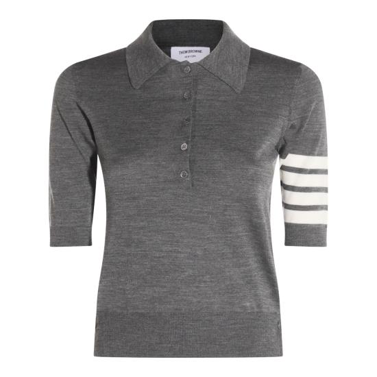 26FW 톰브라운 울 4바 릴렉스드 폴로 니트 FKP053A Y1014035 MED GREY
