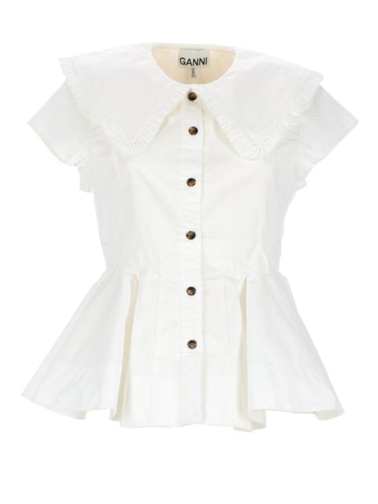 26SS 가니 쇼트 코튼 러플 셔츠 A1040093 151 White