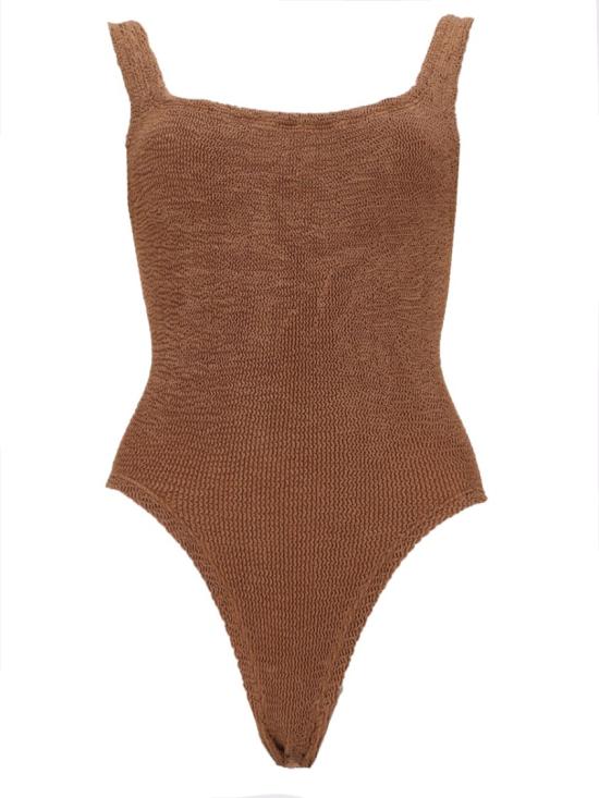 26SS 훈자 지 원피스 수영복 S SQUARE CR METALLICCOCOA Brown