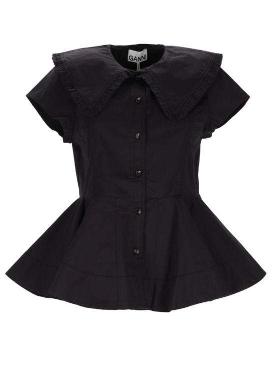26SS 가니 쇼트 코튼 러플 셔츠 A1040093 099 Black