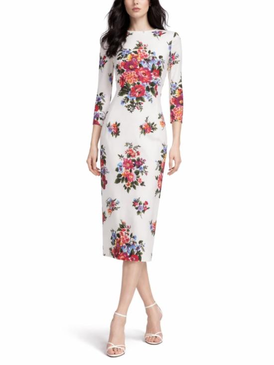 26SS 돌체앤가바나 플라워 부케 프린트 새틴 드레스 F612VT FSICEHA5ZO White - DOLCE & GABBANA