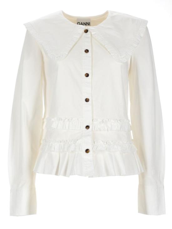 26SS 가니 스트레치 코튼 러플 셔츠 A1040096 ZZ8 White