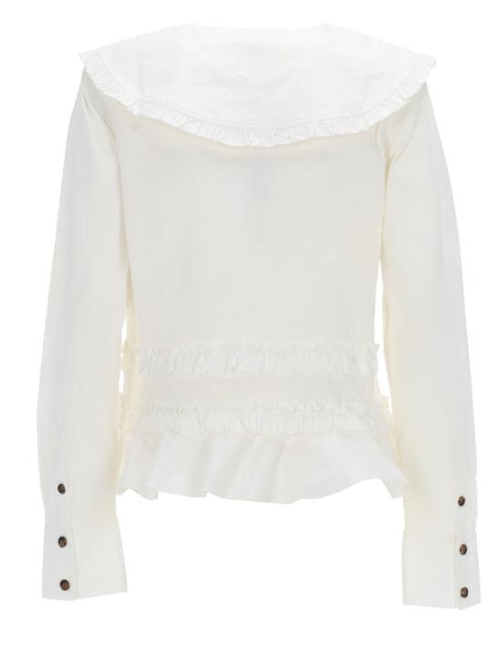26SS 가니 스트레치 코튼 러플 셔츠 A1040096 ZZ8 White - GANNI