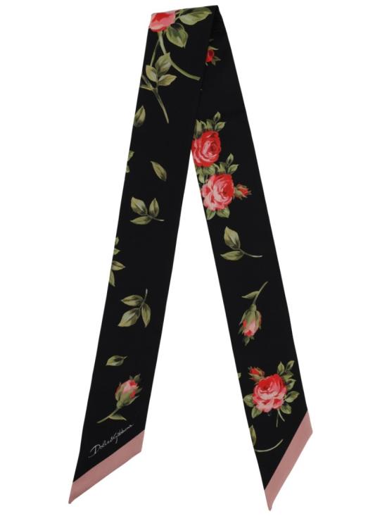 26SS 돌체앤가바나 로즈 부케 프린트 실크 트윌 방도 FS215A GDDPMHN5ZN Black - DOLCE & GABBANA