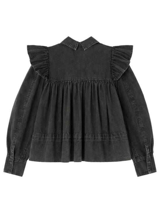 26SS 가니 워시드 프릴 블라우스 A1040061 099 Black - GANNI