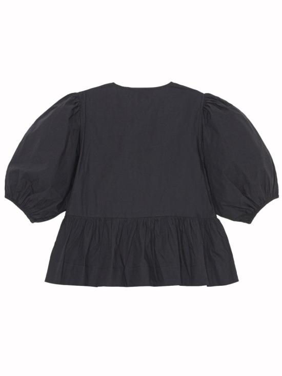  가니 코튼 포플린 페플럼 타이 블라우스 F7364 099 Black - GANNI