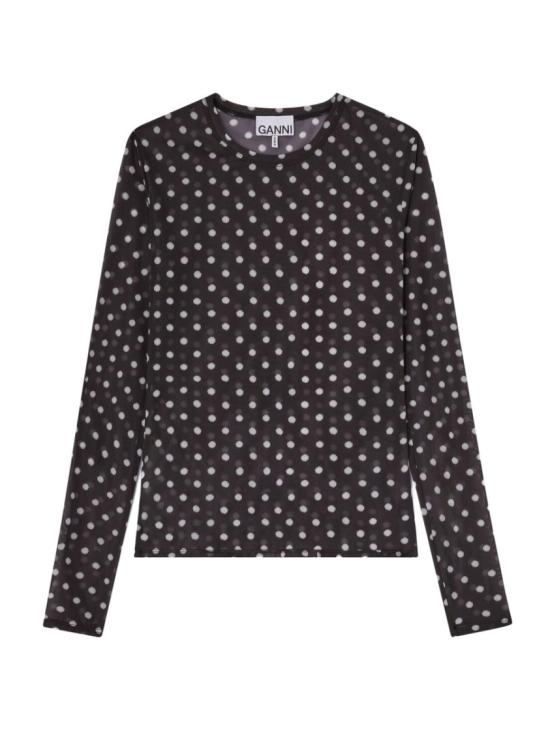 26SS 가니 폴카 도트 프린트 쉬어 롱슬리브 탑 A1040076 099 Black