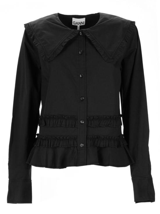 26SS 가니 스트레치 코튼 러플 셔츠 A1040096 099 Black
