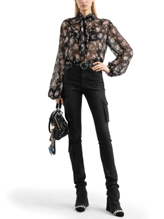 26SS 돌체앤가바나 빈티지 로즈 프린트 쉬폰 탑 F7BL0T IS10RHN5XQ Black - DOLCE & GABBANA