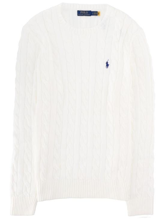 26SS 폴로 랄프로렌 로고 자수 케이블 니트 스웨터 710775885 033WHITE White