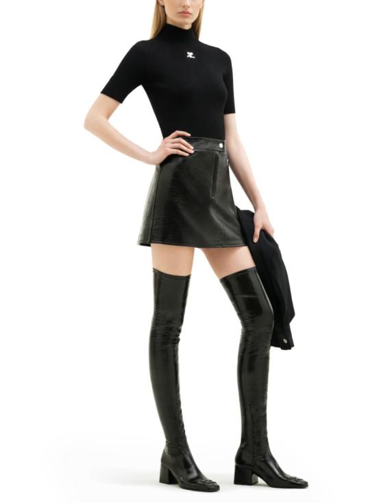  쿠레쥬 리에디션 니트 탑 숏슬리브 PERMPU026 FI00019999 Black - COURREGES