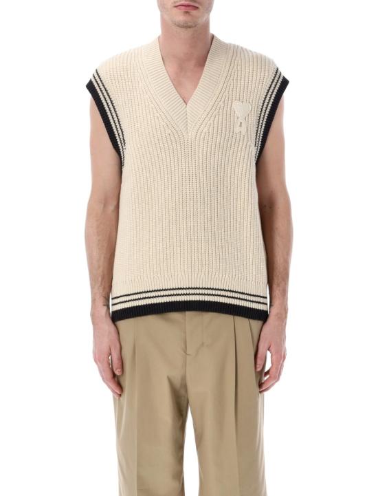 26SS 아미 립드 울 슬리브리스 하트 스웨터 UKS865KN0161136 Neutrals