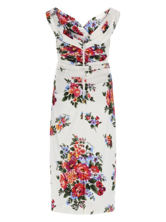26SS 돌체앤가바나 플라워 부케 프린트 새틴 드레스 F612RT FSICEHA5ZO White - DOLCE & GABBANA
