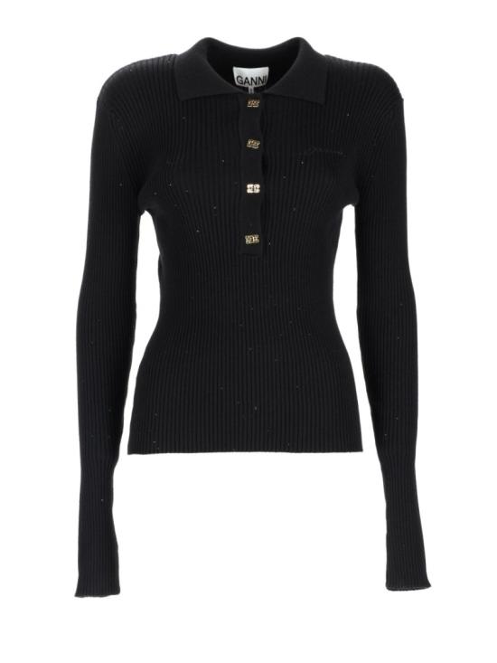 26SS 가니 파인 시퀸 니트 폴로셔츠 A1070085 099 Black