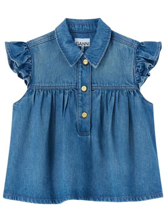 26SS 가니 데님 러플 탑 A1040047 091 Blue