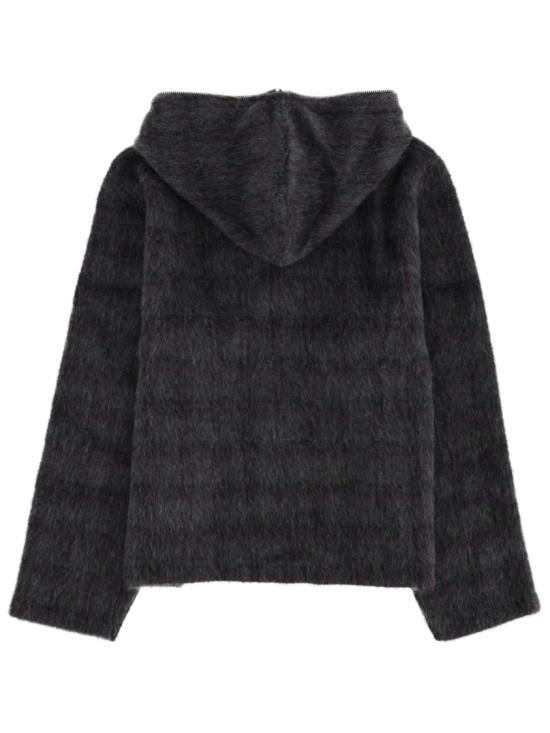 26SS 아워레가시 퍼지 플럼 체크 헤어리 울 풀 집 후드 M2266FF FUZZEDPLUMCHECKHAIRYWOOL Black - OUR LEGACY