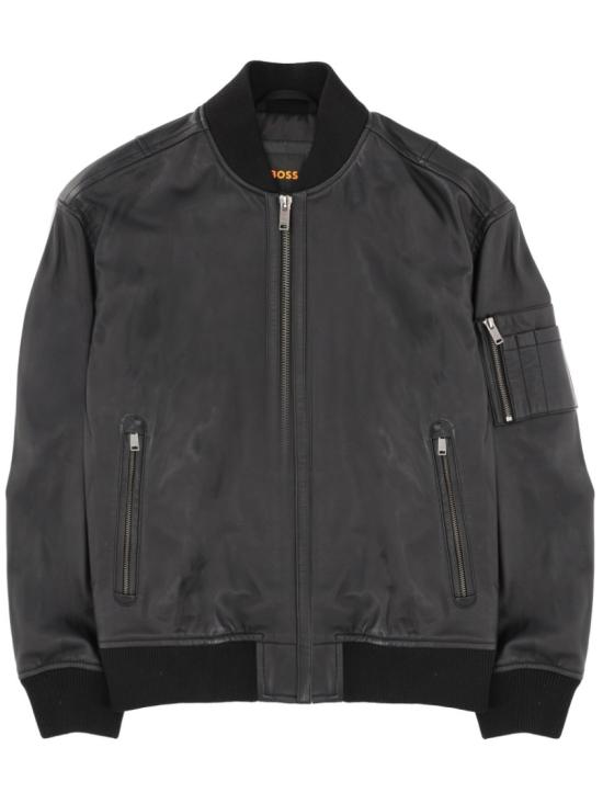 26SS 보스 JAKRI 슬리브 포켓 레더 보머 자켓 50552151 10253444001 Black