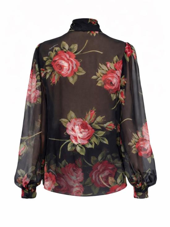 26SS 돌체앤가바나 로즈 부케 프린트 쉬폰 탑 F7BJ2T IS11FHN5ZN Black - DOLCE & GABBANA